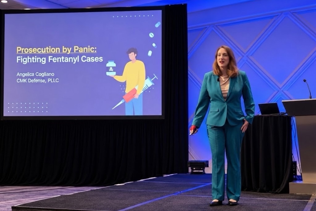 Austin criminal defense attorney Angelica Cogliano presenting "Prosecution by Panic: Fighting Fentanyl Cases" at the NACDL Forensic Science & Technology Seminar