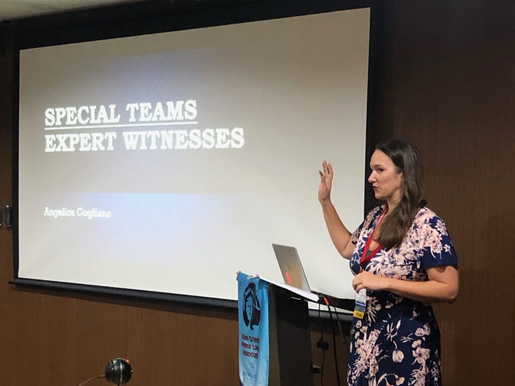 Angelica Cogliano presenting "Special Teams: Expert Witnesses" at a Texas Criminal Defense Lawyers Association seminar