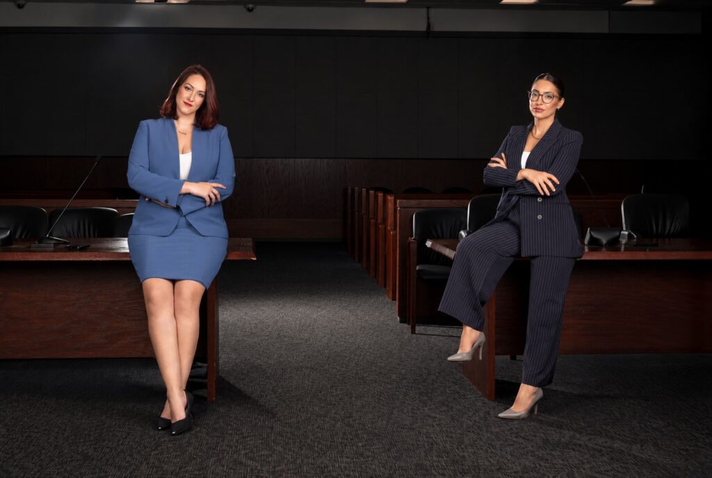 Attorneys Angelica Cogliano and Deniz Kadirhan of CMK Defense, PLLC in the 460th District Court courtroom, Travis County