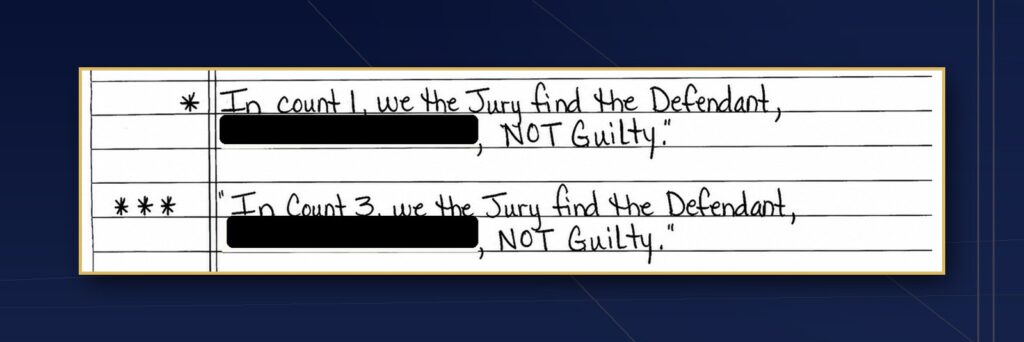 Mississippi jury verdict: not guilty of murder on two counts, client represented by attorney Angelica Cogliano