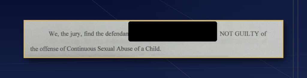 Hays County jury verdict: not guilty of continuous sexual abuse of a child, client represented by CMK Defense, PLLC