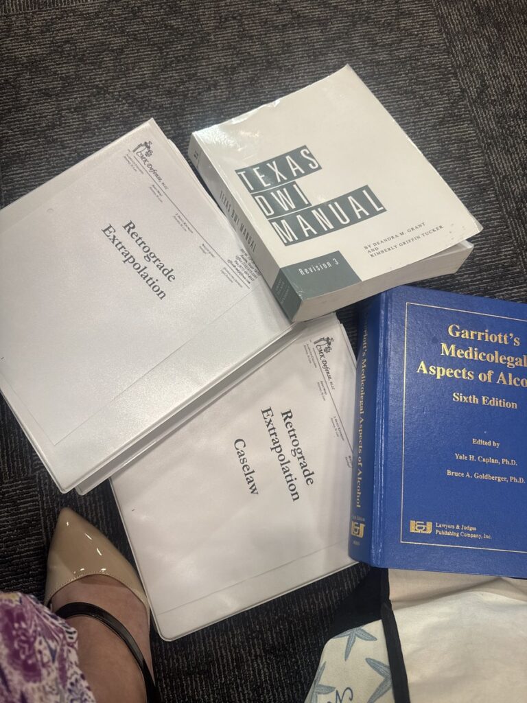 Texas DWI Manual, Garriott's Medicolegal Aspects of Alcohol, and CMK Defense retrograde extrapolation research binders